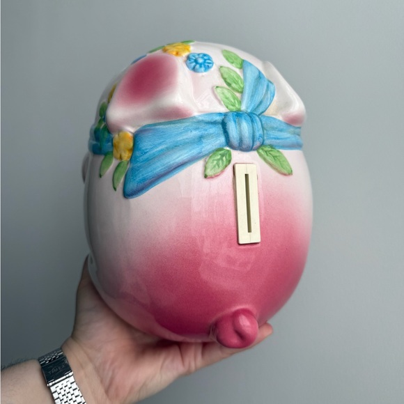 Piggy Bank Vintage Porcelain Made in Taiwan Kitschy Pastel Springtime Decor - Picture 2 of 16